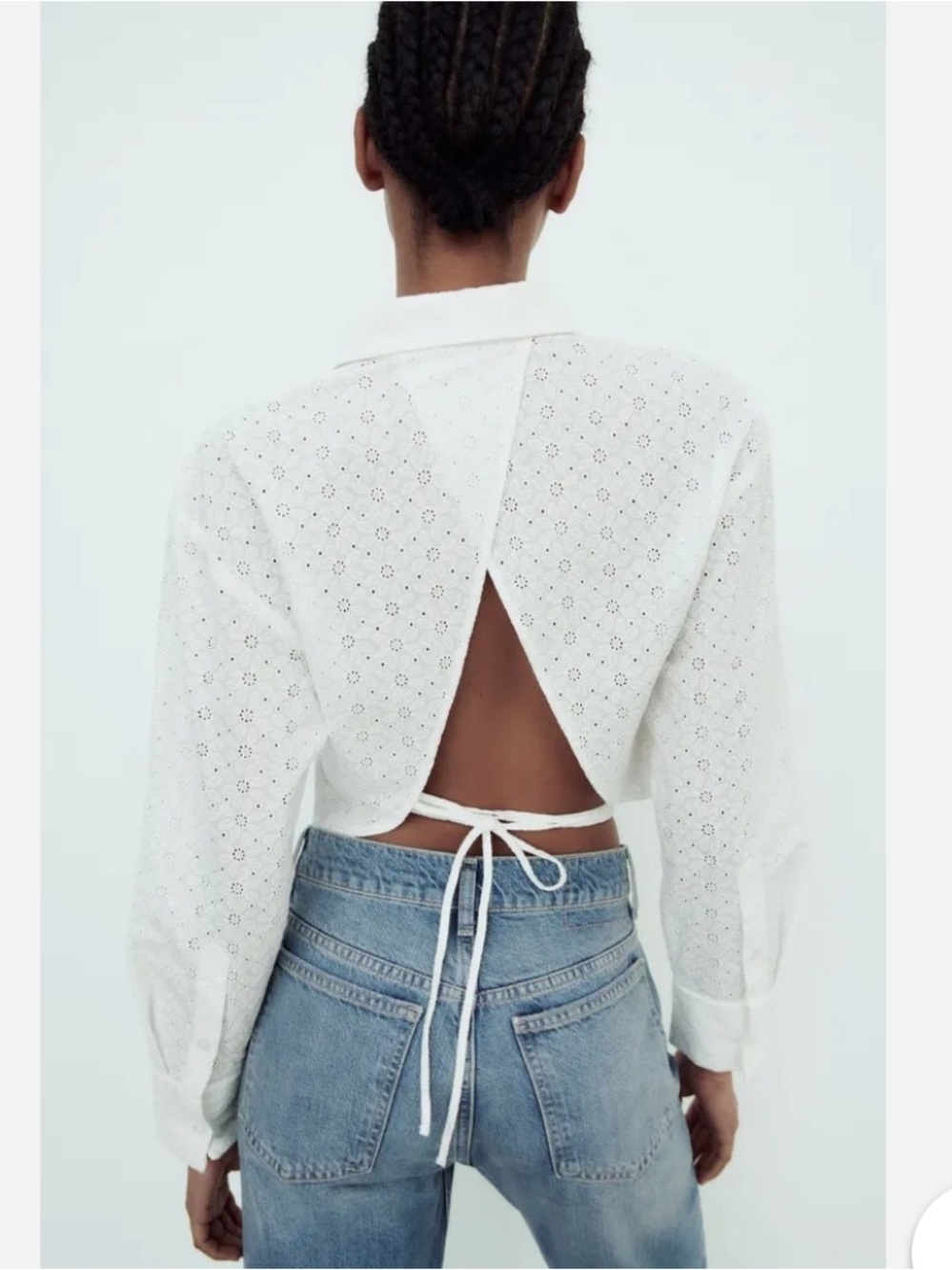 ZARA White Eyelet Cropped Wrap Tie Top XS NWT